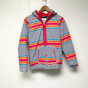 Roxy Multicolor Orange & Blue Striped Hooded Ski Jacket XL 14 (Girls)